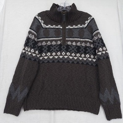 Garnet Hill Alpaca Wool Sweater Medium Fair Isle Brown Womens Tops 1/4 Zip