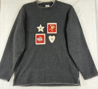 Vintage Warner Bros Sweatshirt Small Holiday Christmas Tweety Bird Gray Womens