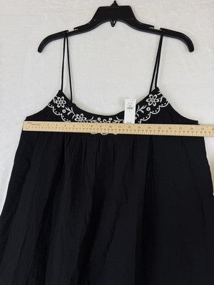 Gap Swing Dress Large Black Cotton Gauze Mini Sleeveless Embroidered Womens New