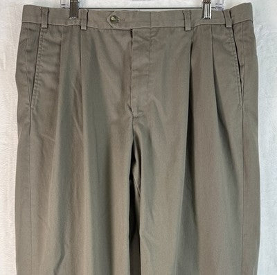 Vintage LL Bean Pants 40 Tan Khakis Pleated Hemmed 40x32 Made In USA 80s 90s