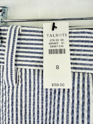 Talbots Seersucker Pants 8 Tapered Ankle Market Stripe Blue Womens New NWT
