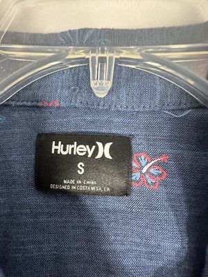 Hurley Shirt Men’s Small Short Sleeve Blue Tropical Birds Button Up Summer NEW