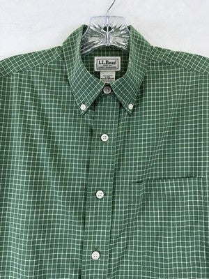 LL Bean Shirt Mens Small Button Down Green Long Sleeve 100% Cotton