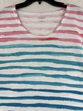 T By Talbots Top Large Tee Short Sleeve Womens Pink Blue Striped 100% Cotton