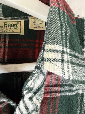 Vintage LL Bean Flannel Shirt Medium Men Made In USA Red Green Plaid Button Down