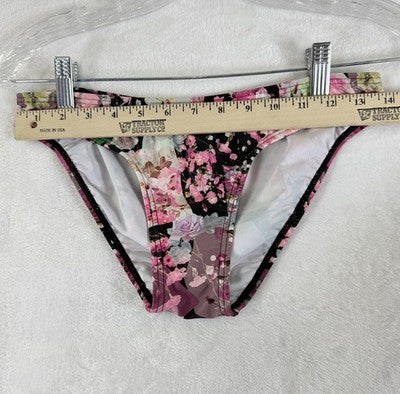 Venus Bikini Set Small Top 6 Bottom Halter Black Pink Floral Swimwear Womens