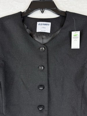 Old Navy Linen Blazer Women Large Petite Black Collarless Suit Jacket LP New NWT