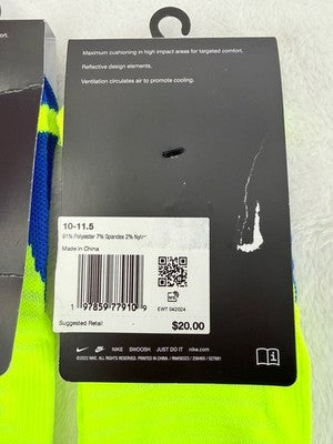 Nike Spark Lightweight Socks Volt Running No Show Cushioned Mens 10-11.5 Lot New