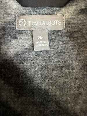 T By Talbots Jacket Medium Petite Fleeceback Black Plaid Full Zip Womens