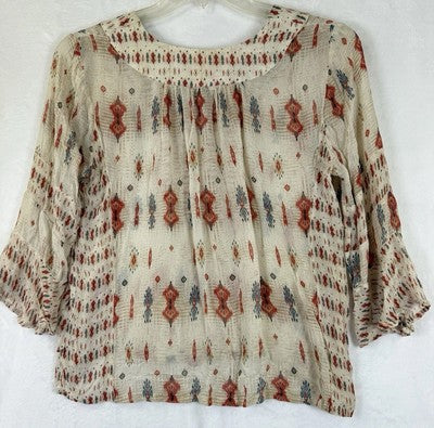 Lucky Brand Womens Tops Medium 3/4 Sleeve Boho Festival Sheer Blouse Flare