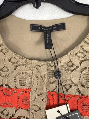 BCBG Max Azria Cocktail Dress 0 Dasen Short Sleeve Lace Fit Flare $298 NEW