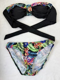 Venus Bandeau Bikini Set C Top 4 Bottom Black Floral Print Womens