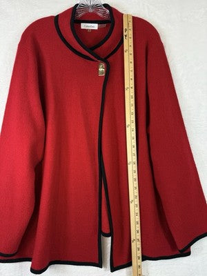 Calvin Klein Cardigan Sweater 2X Wool Blend Jacket Red Black Gold Closure
