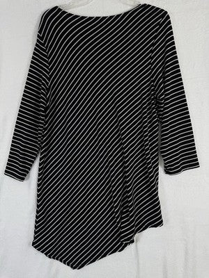 Chicos Travelers 2 Tunic Black White Stripe Large Womens Top Asymmetrical Hem