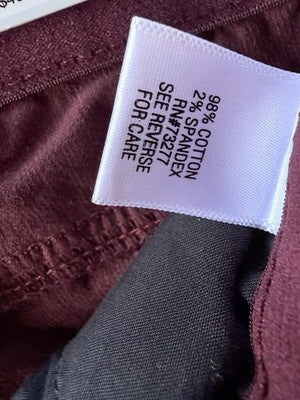 Croft And Barrow Corduroy Pants 18 Straight Leg Mid Rise Burgundy New NWT