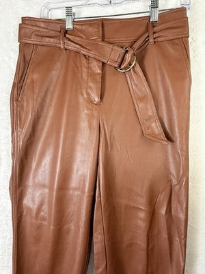 Ann Taylor Loft Faux Leather Pants 4 Cognac Brown Belt Womens
