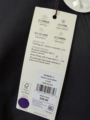 Calia 1/4 Zip Pullover Large Black Cold Weather Dash Womens New NWT
