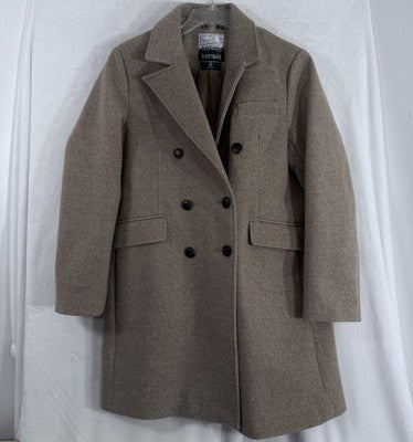 Kensie Pea Coat Large Double Breasted Tan Beige Womens
