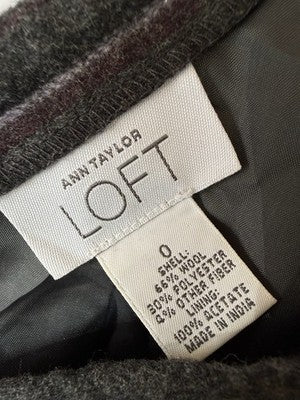 Ann Taylor Loft Skirt 0 A Line Wool Blend Gray Striped Midi