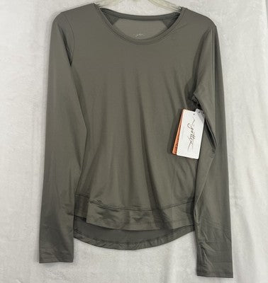 X By Gottex Top Long Sleeve Mesh Back Womens Large Stone Beige Gray Shirt NEW
