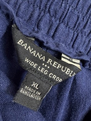 Banana Republic Wide Leg Cropped Pants XL Blue Linen Blend Pull On Womtns