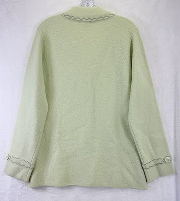 Sigrid Olsen Cardigan Sweater Medium 100% Wool Jacket Blazer Green Button Womens