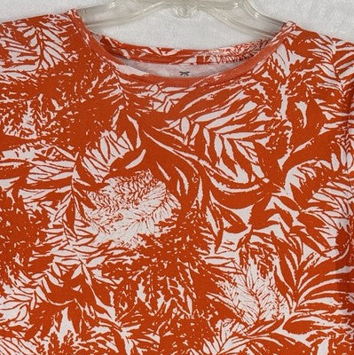 Talbots Medium Tee Short Sleeve Orange Floral Print Round Neck Womens Tops