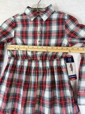 Gap Kids Dress Girls 7/8 Medium Red Plaid Flannel Fit Flare Long Sleeve New