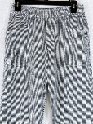 Old Navy Linen Pants XS Women Gray White Striped Pull On Cotton