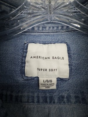 American Eagle Denim Shirt Mens Super Soft Blue Long Sleeve Button Up