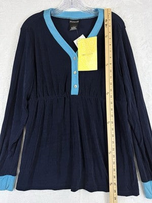 Citiknits Large Top Navy Blue Long Sleeve Empire Waist Womens USA Slinky New NWT
