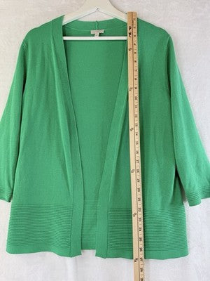 Talbots Cardigan Sweater Small Petite Green Open Front Womens SP 100% Cotton