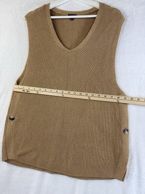 Talbots Sweater Vest Medium Beige V Neck Sleeveless Button Side