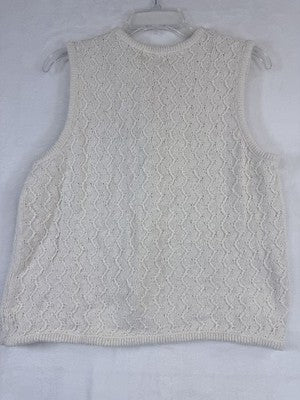 LL Bean Sweater Vest Cardigan Womens Medium Ivory 100% Cotton