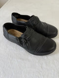 Clarks Womens Shoes 9 Wide Black Leather Cheyn Madi Flats Slip On Loafers 9W
