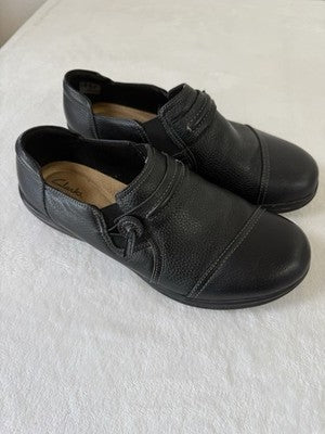 Clarks Womens Shoes 9 Wide Black Leather Cheyn Madi Flats Slip On Loafers 9W