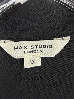 Max Studio Top 1X Black Short Sleeve Blouse Plus Size Womens