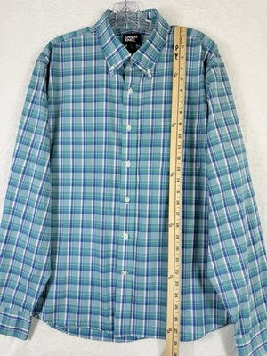 Lands End Large Shirt Blue Plaid Long Sleeve Traditional Fit
