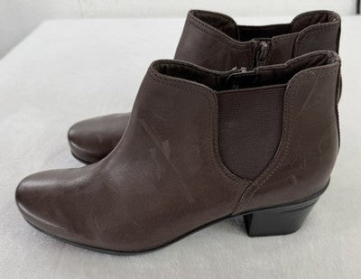 Clarks Womens Shoes 8.5 Leather Booties Brown Emslie Noreen New