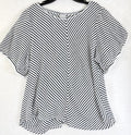 Chicos Size 2 Tops 100% Linen Short Sleeve Striped Puff Sleeve Womens Large