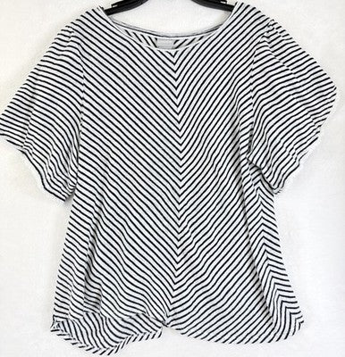 Chicos Size 2 Tops 100% Linen Short Sleeve Striped Puff Sleeve Womens Large