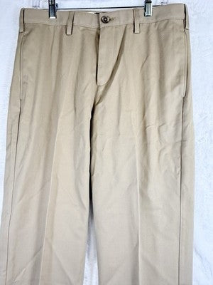 Lands End Khaki Pants 32 32x27 Traditional Fit Tan Mens Flat Front 100% Cotton