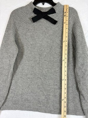 J Crew Sweater Women Medium Gray Wool Blend Black Bow Tops Long Sleeve