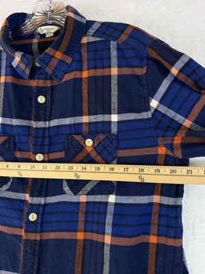 Lands End Kids Flannel Shirt XL Husky Boys Blue Orange Button Down