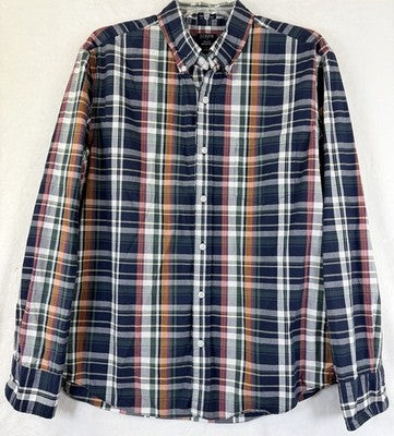 J Crew Shirt Large Men Flex Washed Slim Untucked Blue Plaid Button Down
