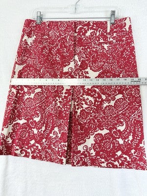 Vintage Talbots Skirt 10 A Line Red Floral Women Cotton Stretch Pleated Front