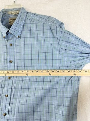 LL Bean Shirt XXL Mens Button Down Blue Plaid Wrinkle Resistant Traditional Fit