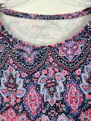 Talbots Tee XL Long Sleeve Cotton Stretch Top Purple Paisley Womens