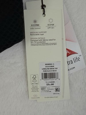 Calia Swim Top Small Longline Bikini Black U Bar Swimwear Womens New NWT