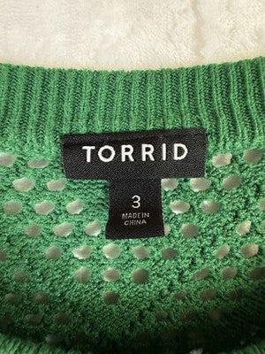 Torrid 3 Top Open Knit Sweater Green Long Sleeve 3X Plus Size Womens